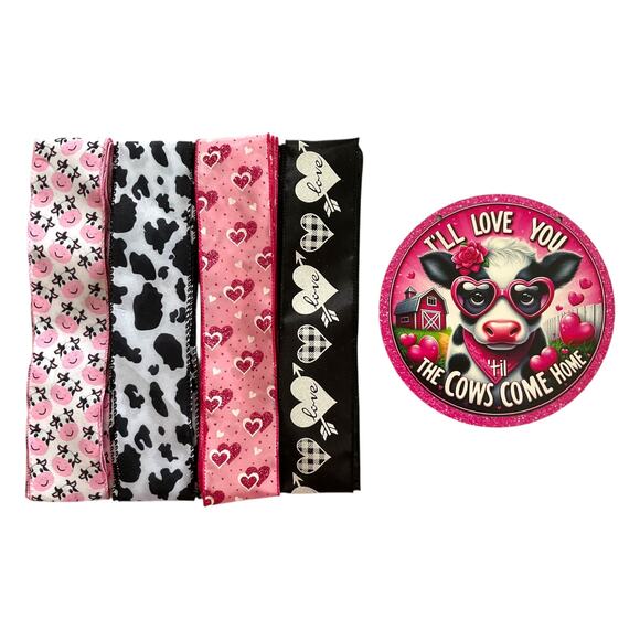 Cow Valentine Wreath Bundle | I’ll Love You Til the Cows Come Home Sign & Ribbon - Picture 7 of 7